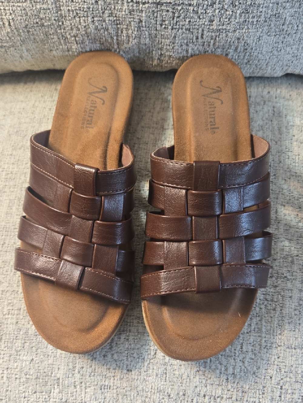 Natural Reflections Brown Woven Leather Slide Sandals 8.5
